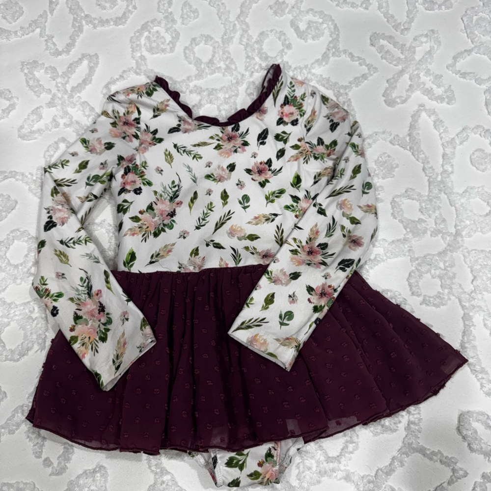 Floral & Burgundy Long Sleeve Leotard Cheeky Plum
